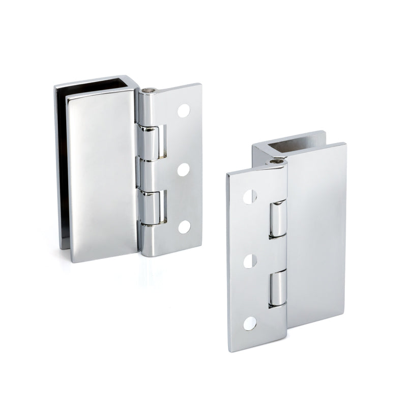 FHC Large Wall Mount Set Screw Hinges For 3/16" To 5/16" Glass - Chrome - 2pk