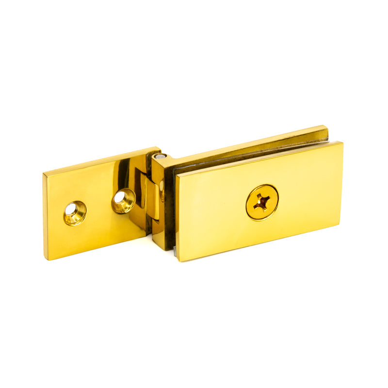FHC Square Corner Glass Hinges For 1/4" To 5/16" Glass - Polished Brass - 2pk