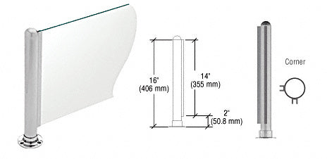 CRL Brushed Stainless 16" Round PP02 Elegant Series Counter/Partition Corner Post With Air Space *DISCONTINUED*