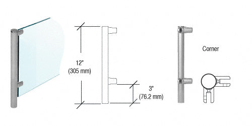 CRL Brushed Stainless 12" x 1" HB55 Slimline Series Round Partition Corner Post