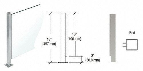 CRL 18" High 1" Square PP47 Mini Plaza Series Partition Post with U-Channel Additional Image - 2