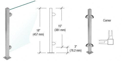 CRL 18" High 1" Square PP48 Mini Plaza Series Partition Post With Mini Z-Clamps Additional Image - 2