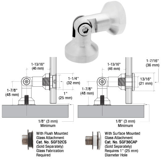 CRL 316 Brushed Stainless Single Pivot Glass-to-Wall/Floor Swivel Fitting