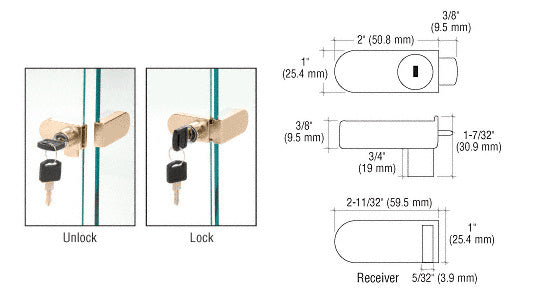 CRL Gold Plated Randomly Keyed No-Drill Showcase Lock *DISCONTINUED*