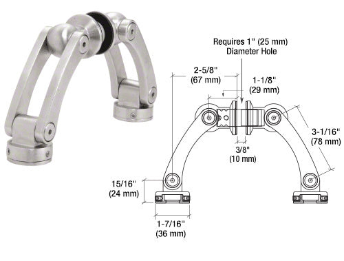 CRL 316 Brushed Stainless Glass Fin-to-Wall/Floor Arch Series Swivel Fitting *DISCONTINUED*
