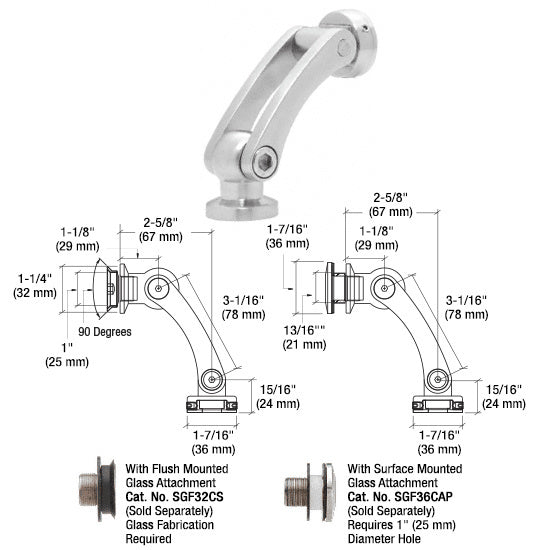 CRL 316 Brushed Stainless Dual Pivot Glass-to-Wall/Floor Swivel Fitting