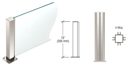 CRL 12" High 1-1/2" Square PP43 Plaza Series Counter/Partition 4-Way Post *DISCONTINUED*