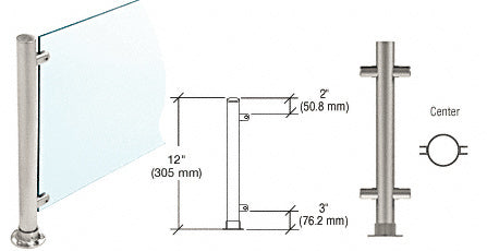 CRL Paint 12" High 1" Round PP55 Slimline Series Straight Front Counter/Partition Center Post