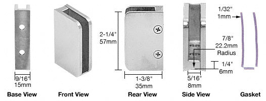 CRL 1/4" Closed Bottom Left Hand Bottom Radius Base Glass Clip