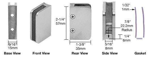 CRL 1/4" Closed Bottom Right Hand Radius Base Glass Clip
