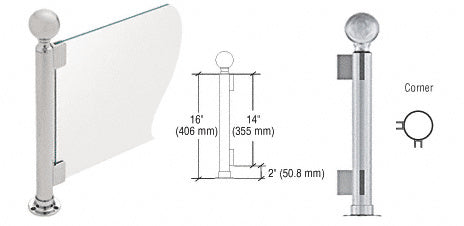 CRL 16" High 2" Round PP05 Elegant Series Counter/Partition Corner Post with Air Space *DISCONTINUED*