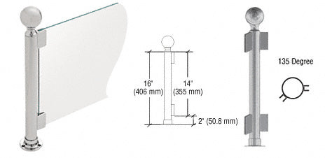 CRL Brushed Stainless 16" Round PP04 Elegant Series Counter/Partition 135 Degree Post with Air Space *DISCONTINUED*