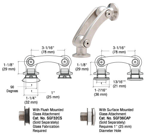 CRL 316 Brushed Stainless Dual Pivot Glass-to-Glass Swivel Fitting *DISCONTINUED*