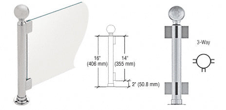 CRL Brushed Stainless 16" High 2" Round PP05 Elegant Series Counter/Partition 3-Way Post With Air Space *DISCONTINUED*