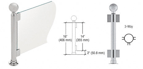 CRL Brushed Stainless 16" Round PP04 Elegant Series Counter/Partition 3-Way Post with Air Space *DISCONTINUED*