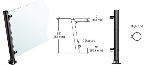 CRL Paint 18" High 1" Round PP65 Slimline Series Slant Front Counter/Partition Right End Post