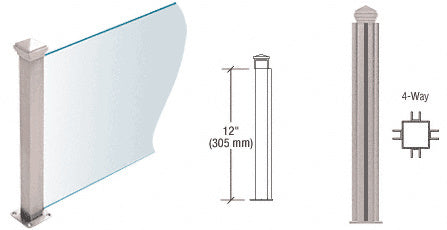 CRL Brushed Stainless 12" High 1-1/2" Square PP44 Plaza Series Counter/Partition 4-Way Post *DISCONTINUED*