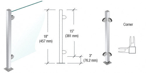 CRL 18" High 1" Square PP48 Mini Plaza Series Partition Post With Mini Z-Clamps Additional Image - 3