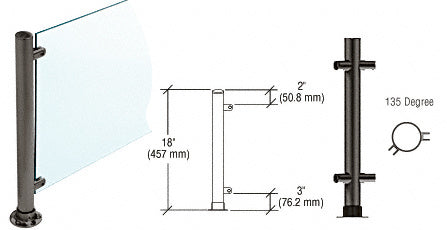 CRL Paint 18" High 1" Round PP56 Slimline Series Straight Front Counter/Partition 135 Degree Post