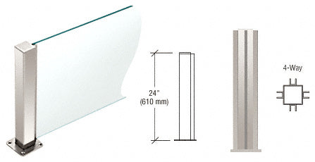 CRL 24" High 1-1/2" Square PP43 Plaza Series Counter/Partition 4-Way Post *DISCONTINUED*