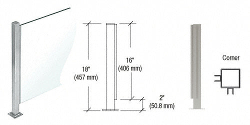 CRL 18" High 1" Square PP47 Mini Plaza Series Partition Post with U-Channel