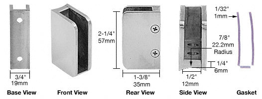 CRL 3/8" Closed Bottom Left Hand Radius Base Glass Clip