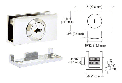 CRL Cam Lock with Stop Plate for 1/4" or 3/8" Glass - Randomly Keyed