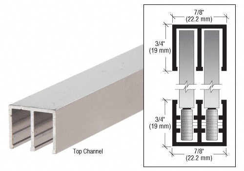 CRL Polished Aluminum Finish Rollertrack Top Track 2 m Length, 21 mm Wide, 18 mm High