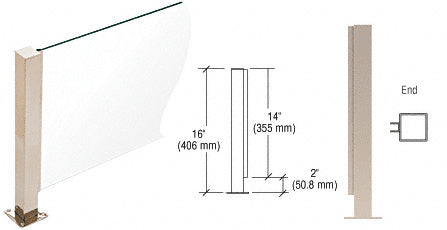 CRL 16" High 1-1/2" Square PP41 Plaza Series Counter/Partition Post With Air Space Additional Image - 2