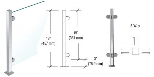CRL 18" High 1" Square PP48 Mini Plaza Series Partition Post With Mini Z-Clamps Additional Image - 1