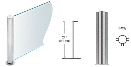 CRL Brushed Stainless 24" Round PP08 Elegant Series Counter/Partition 3-Way Post *DISCONTINUED*