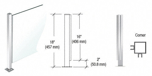 CRL 18" High 1" Square PP47 Mini Plaza Series Partition Post with U-Channel Additional Image - 1