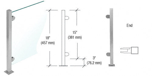 CRL 18" High 1" Square PP48 Mini Plaza Series Partition Post With Mini Z-Clamps Additional Image - 4