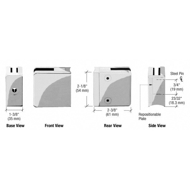 CRL Z-Series Square Type Radius Base Zinc Clamps for 3/8" and 1/2" Glass with Repositionable Plate
