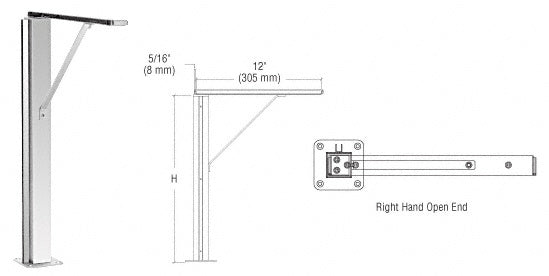 CRL Plaza Series Sneeze Guard Post with Top Shelf, 12", 18" or 24" Height