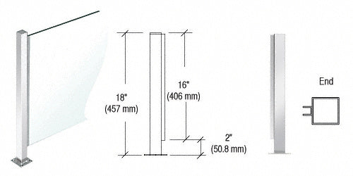 CRL 18" High 1" Square PP47 Mini Plaza Series Partition Post with U-Channel Additional Image - 3