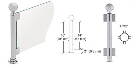 CRL Brushed Stainless 16" Round PP04 Elegant Series Counter/Partition 4-Way Post with Air Space *DISCONTINUED*