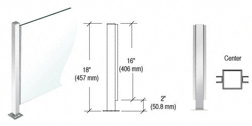 CRL 18" High 1" Square PP47 Mini Plaza Series Partition Post with U-Channel Additional Image - 5