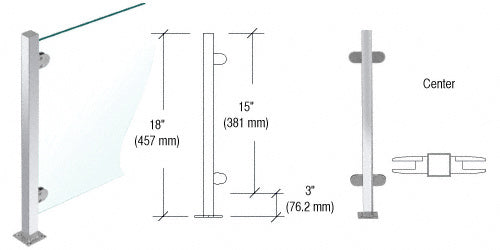 CRL 18" High 1" Square PP48 Mini Plaza Series Partition Post With Mini Z-Clamps Additional Image - 7