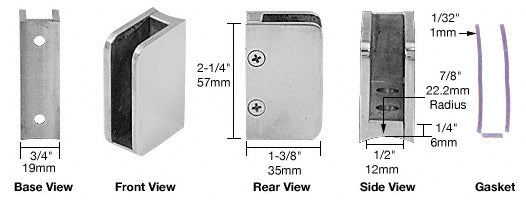 CRL 3/8" Closed Bottom Right Hand Radius Base Glass Clip