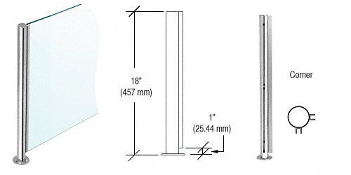 CRL 18" x 1" SBPP08 Slimline Series Round Corner Partition Post