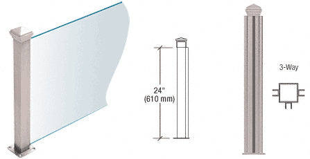 CRL Brushed Stainless 24" High 1-1/2" Square PP44 Plaza Series Counter/Partition 3-Way Post *DISCONTINUED*