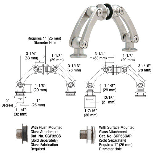 CRL 316 Brushed Stainless Glass Fin-to-Glass Swivel Fitting *DISCONTINUED*
