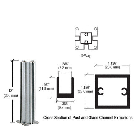 CRL 12" 3-Way Design Series Partition Post