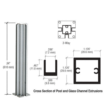 CRL 24" 3-Way Design Series Partition Post