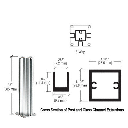 CRL 12" 3-Way Design Series Partition Post