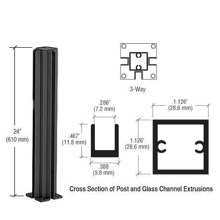 CRL 24" 3-Way Design Series Partition Post