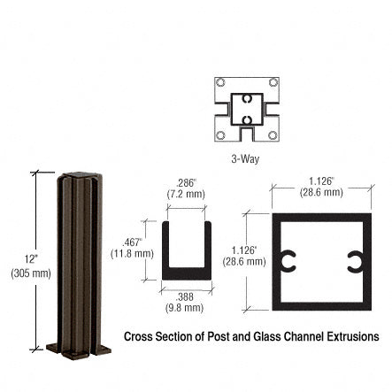 CRL 12" 3-Way Design Series Partition Post