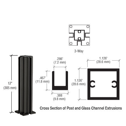 CRL 12" 3-Way Design Series Partition Post