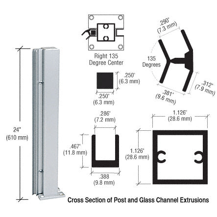 CRL Satin Anodized 24" 135 Degree RH Center Design Series Partition Post